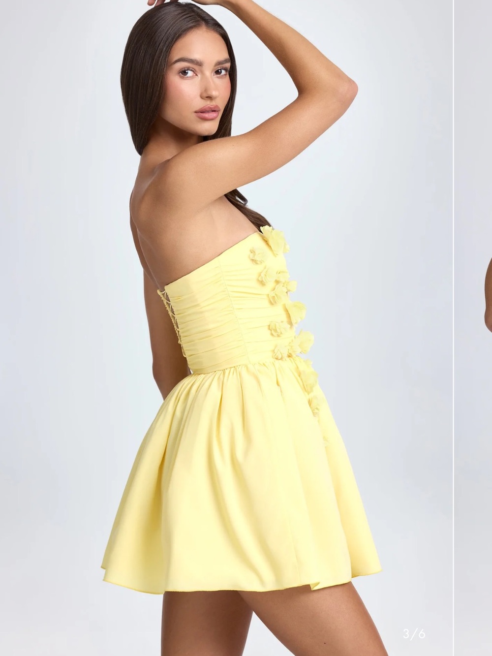 Oh Polly MIRABELLE Bandeau Floral-Appliqué Mini Corset Dress in Lemon Sherbet - Picture 3 of 5